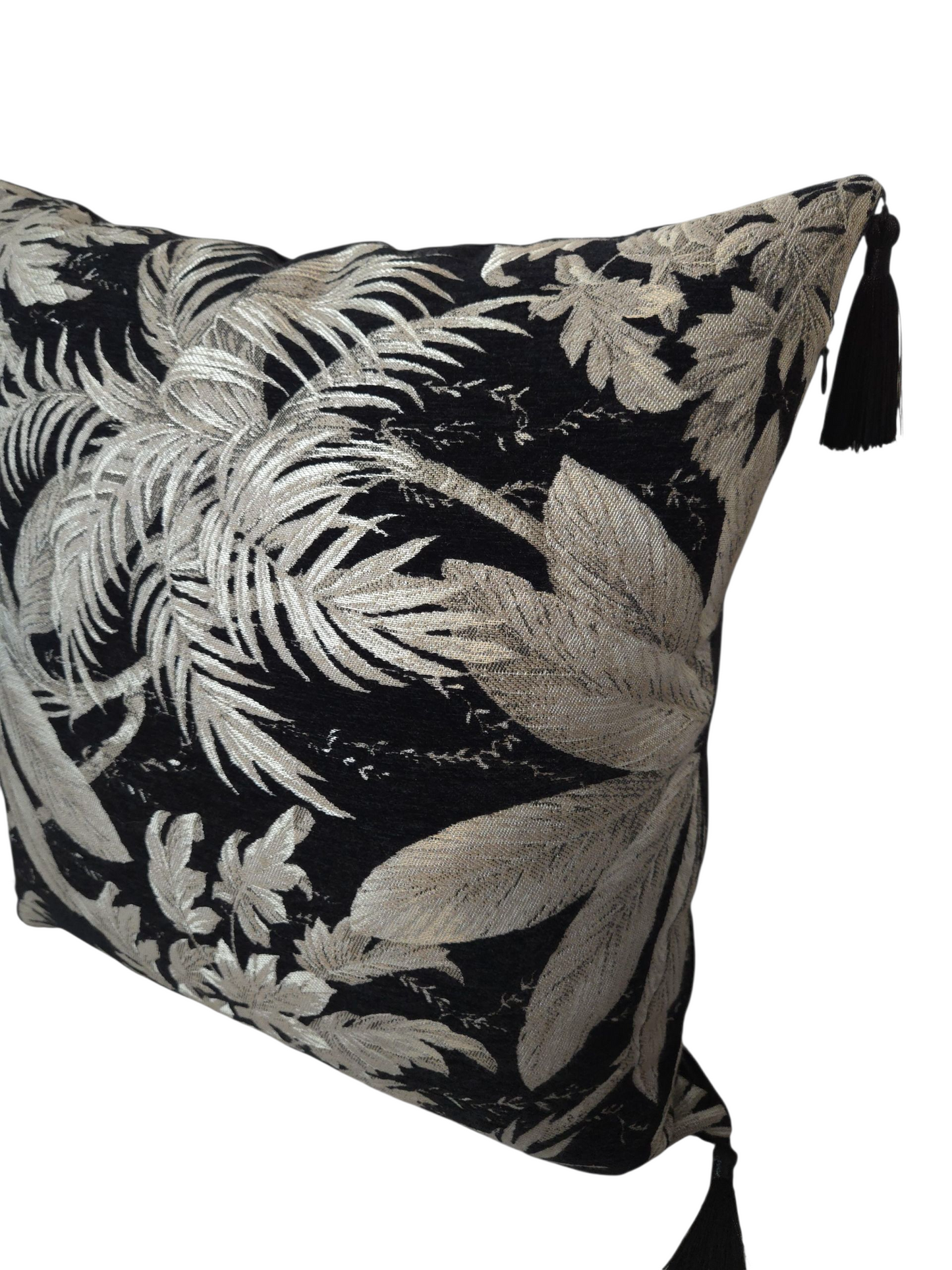 Black & Gold Decorative Cushion Cover with Tassels