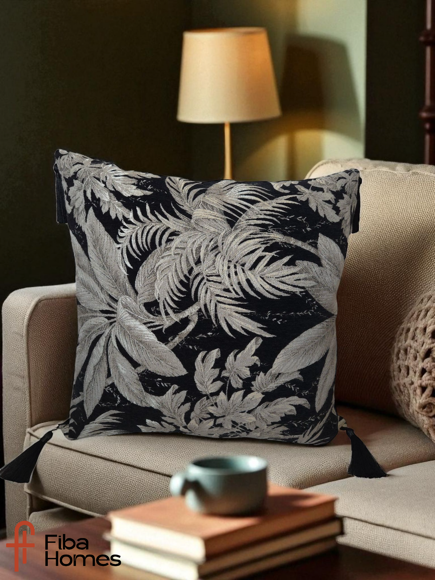 Black & Gold Decorative Cushion Cover with Tassels