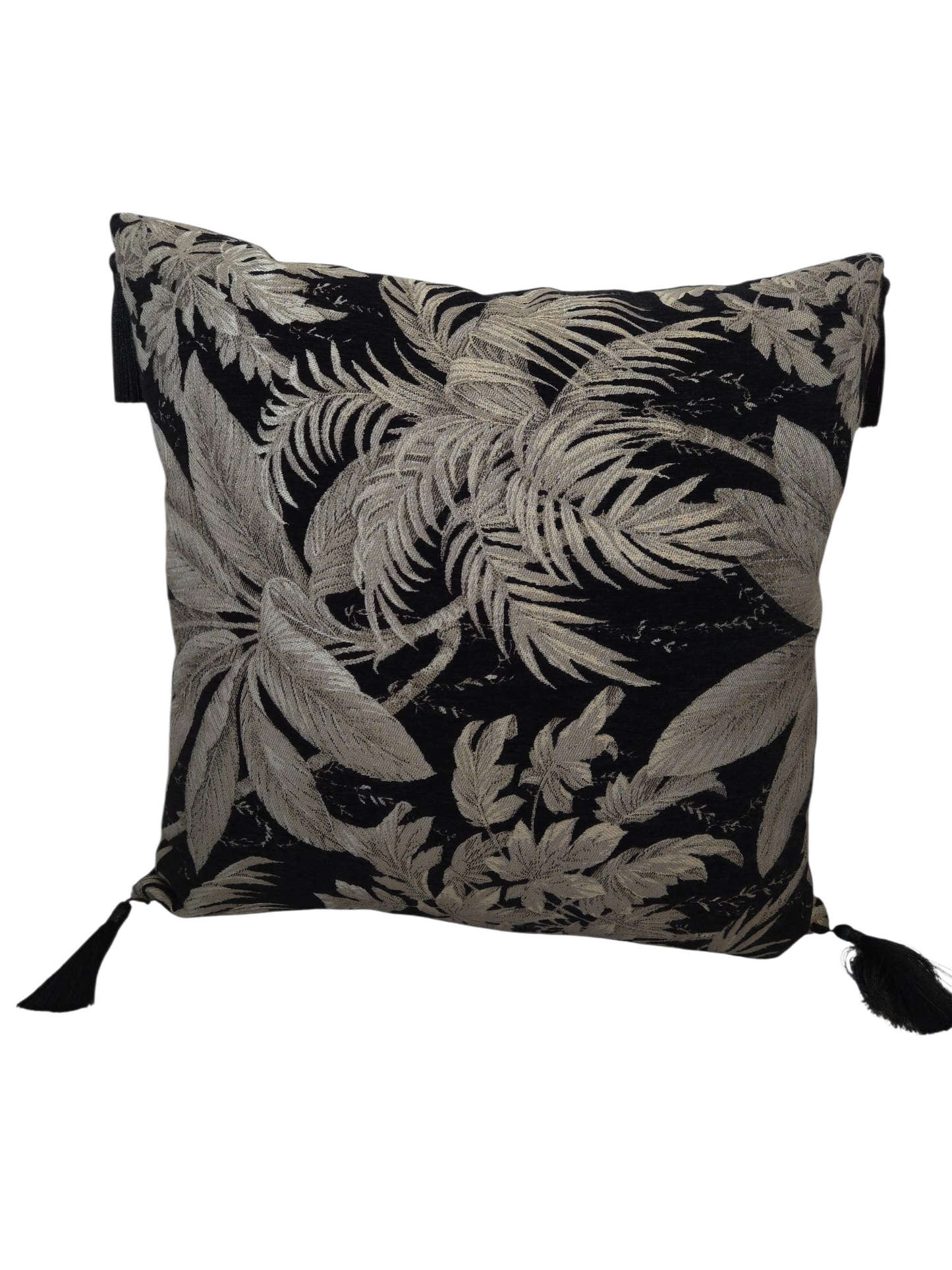 Black & Gold Decorative Cushion Cover with Tassels