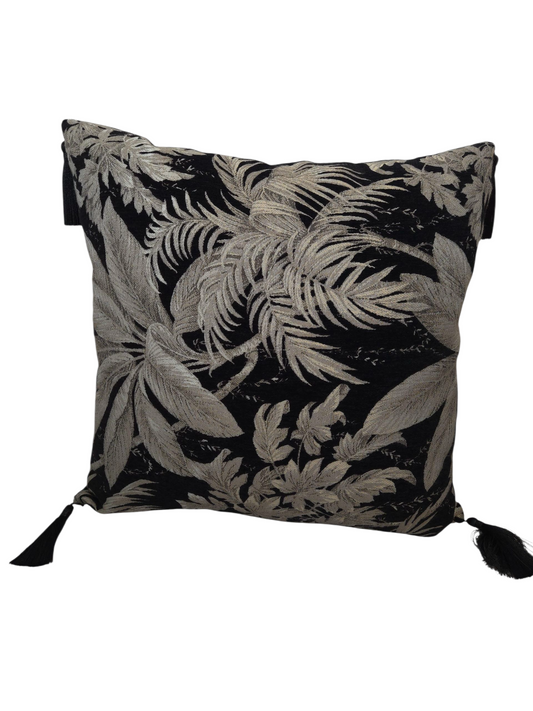 Black & Gold Decorative Cushion Cover with Tassels